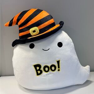 16” Grace Squishmallows White Ghost with Orange and Black Hat